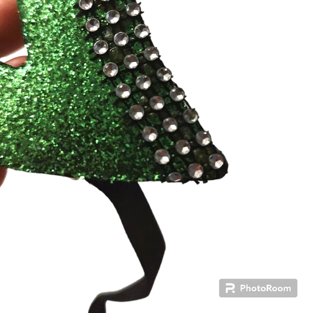 Emerald Green Masquerade Mask Rhinestone and Feather Peacock Style Venetian Gala